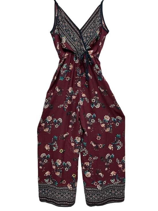 Xhilaration Pants - Xhilaration Maroon Floral V-Neck Spaghetti Strap Jumpsuit Size M